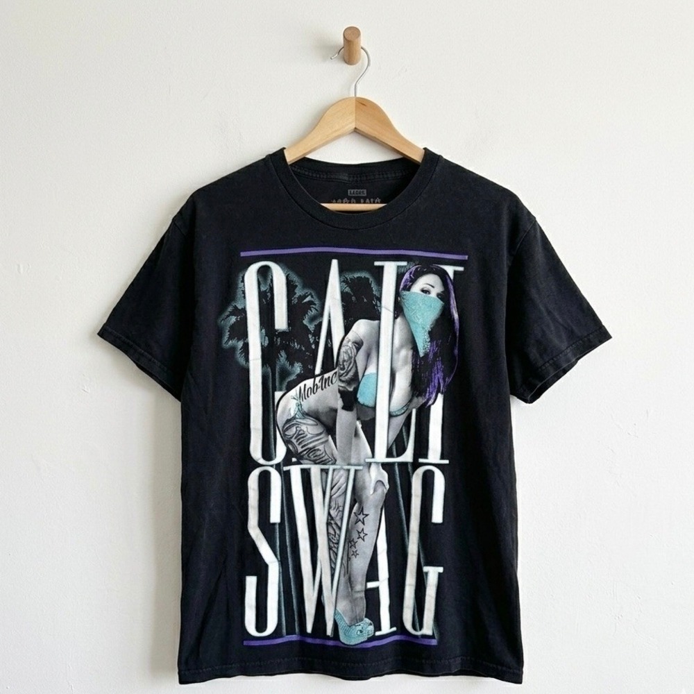Mob Inc Cali‎ Swag Graphic T-Shirt Mens Large Black Tattoo Pinup Bandana Tee
